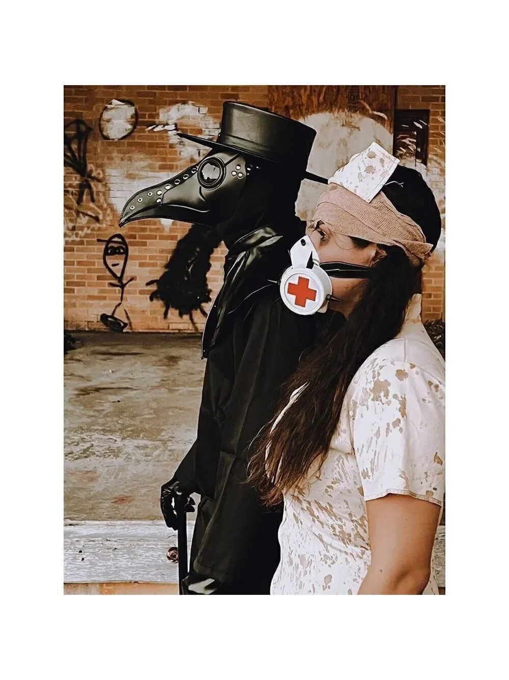 Black Leather Plague Doctor Gas Face Mask Slave Bondage BDSM Costume Cosplay NWT